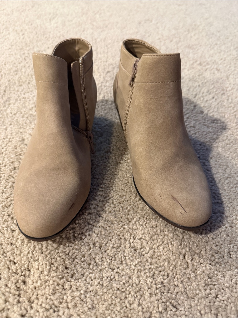 Sam Edelman Neutral Beige Suede Ankle Booties with Side Zip